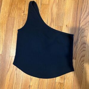 Black One-Shoulder Cropped Tank Top